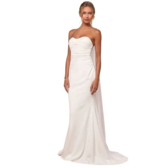 NEW Lulus To Be Yours Ivory Strapless Pleated Mermaid Maxi‎ Dress Size M - Picture 1 of 16